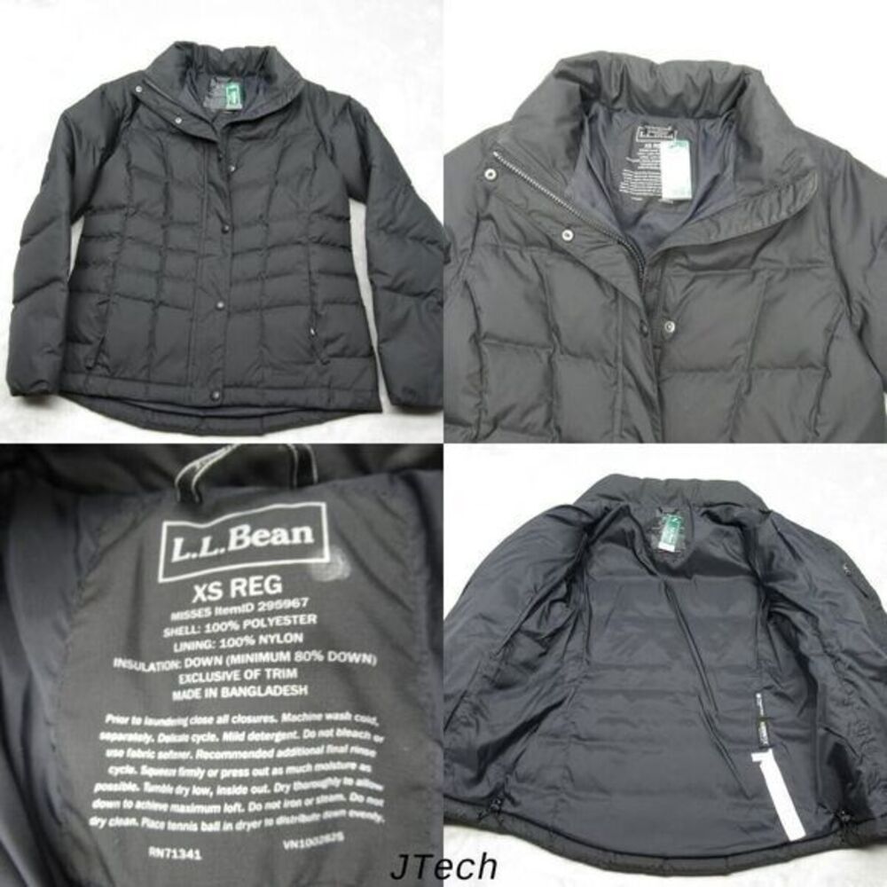 LL Bean Down Jacket Womens XS Black Full Zip‎ DownTek Pertek Classic Puffer